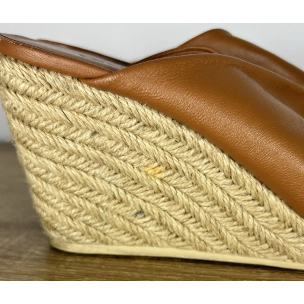 Vince Leather Espadrille Wedge Slide Sandals Brown Twist Knot US 9 EU 39